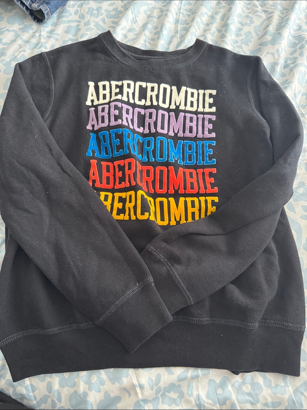 Abercrombie Kids Black Crewneck Sweatshirt with Rainbow Logo